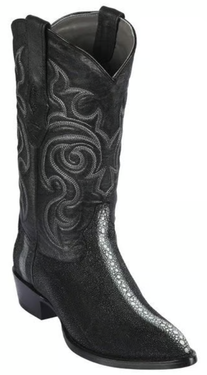 Los Altos Genuine Stingray Full Rowstone J Toe Boot in Black