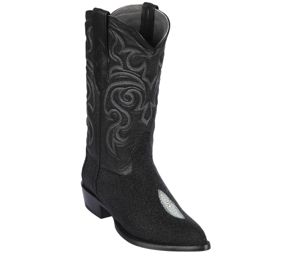 Los Altos Genuine Stingray Single Rowstone J Toe Boot in Black