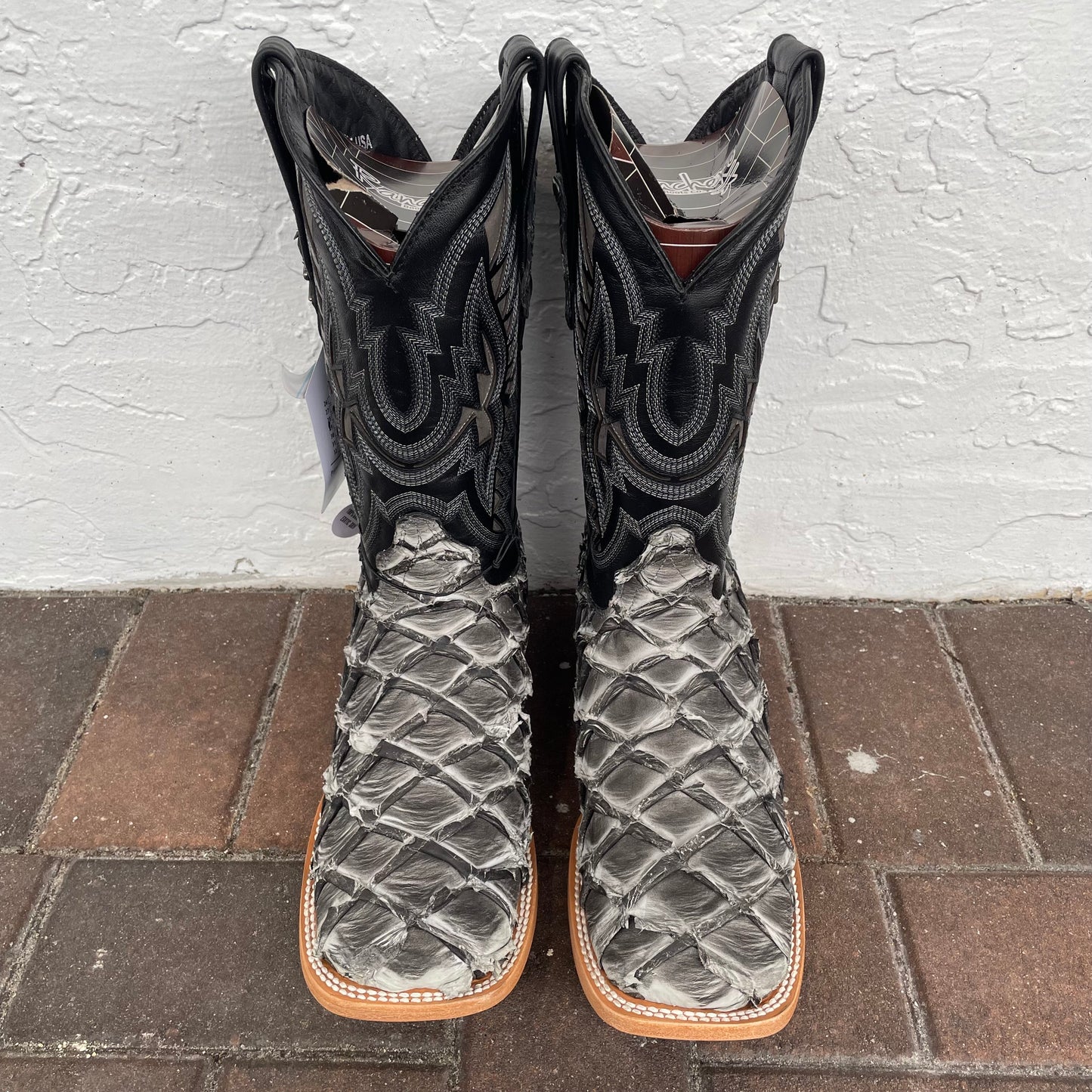 Genuine Pirarucu Wide Square Toe Boots in Ghost
