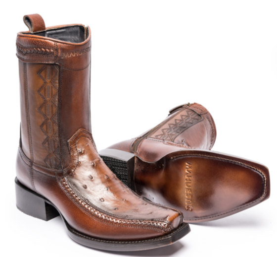 Mahuestic Ostrich Skin Ankle Boot In Congac