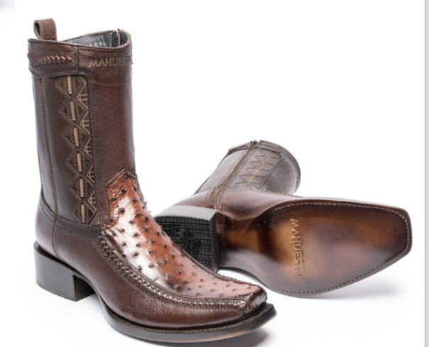 Mahuestic Ostrich Skin Ankle Boot In Brown