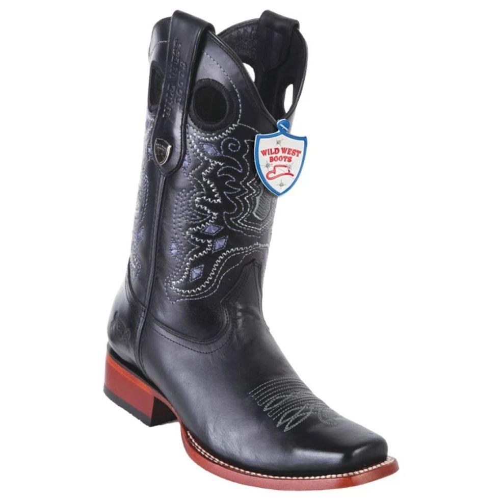 Genuine Leather Square Toe Boot in Pull Up Black
