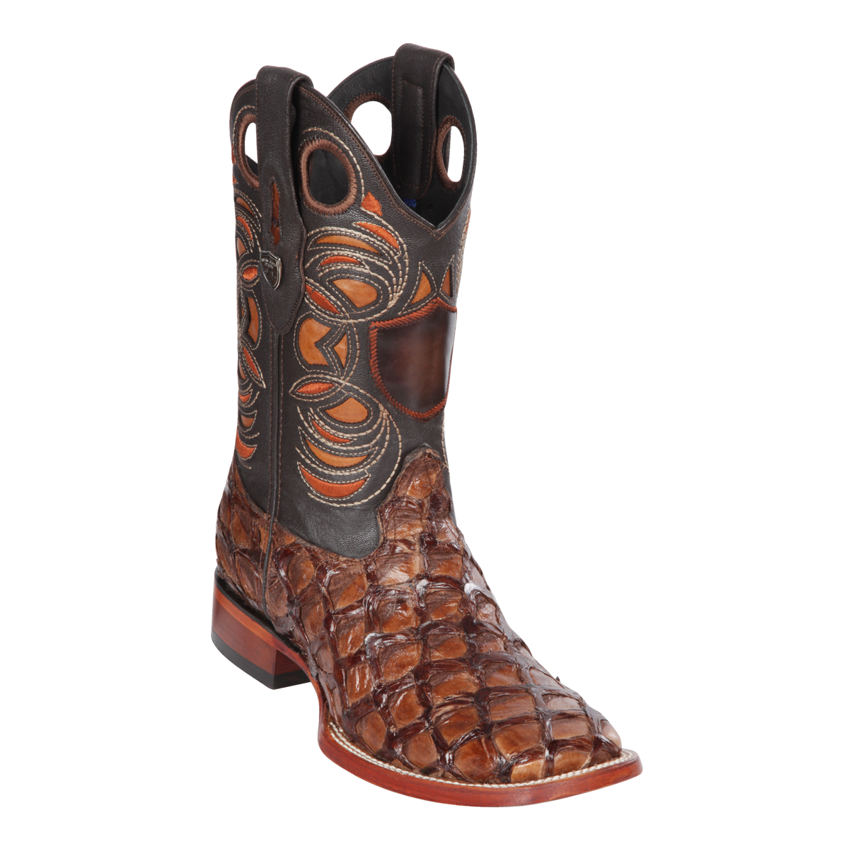 Genuine Pirarucu Wide Square Toe Boot in Brown