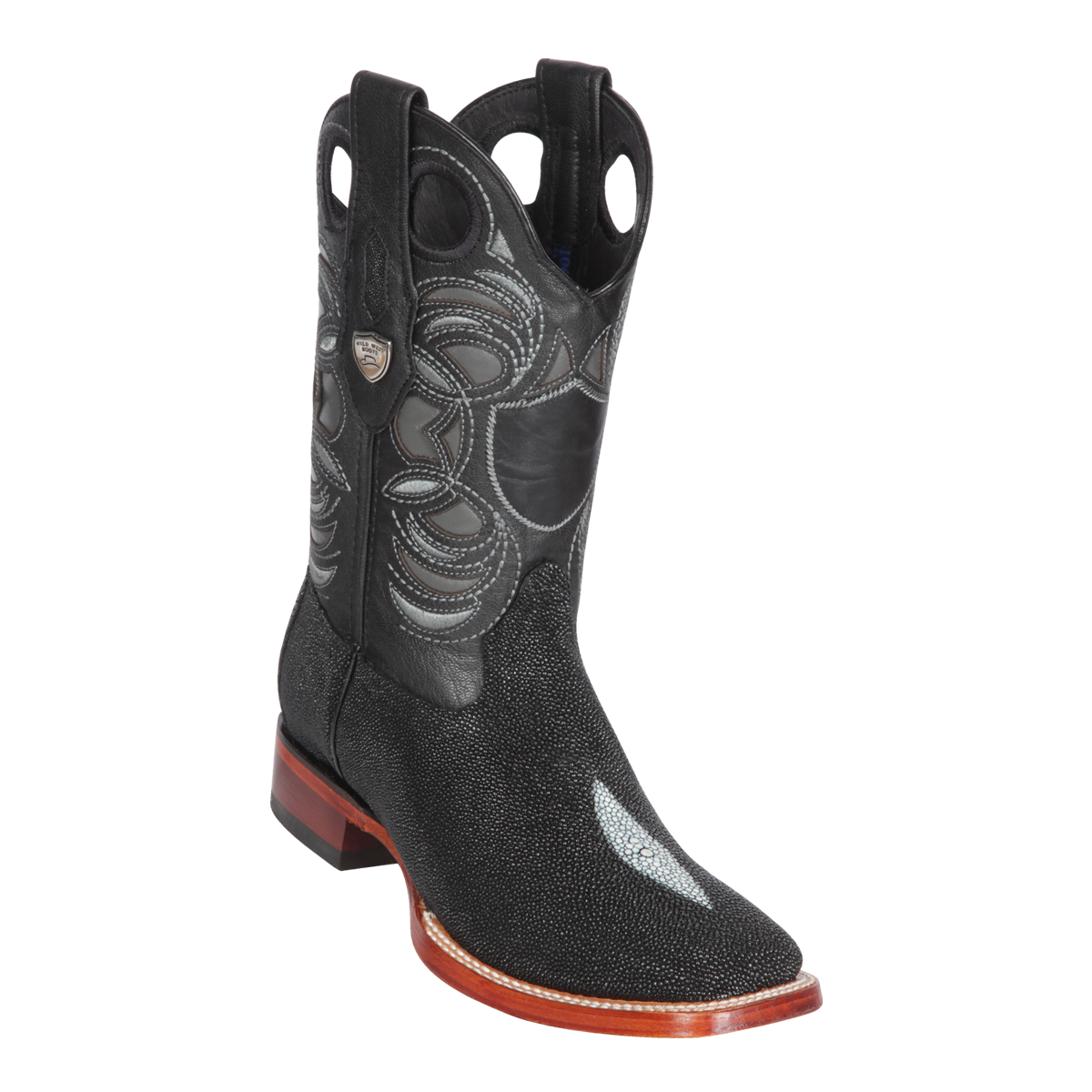 Genuine Single Stone Stingray Wide Square Toe Boot in Black