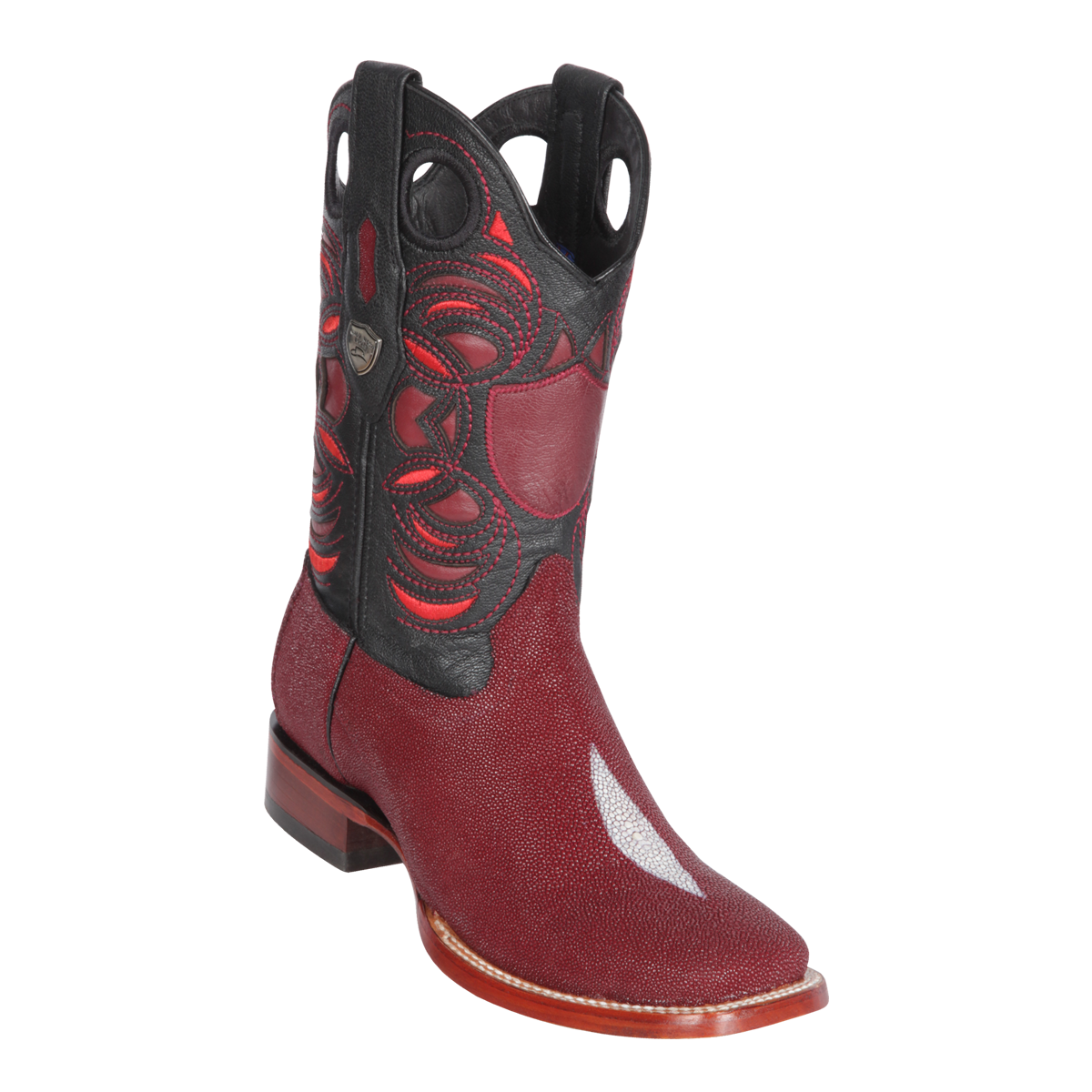 Genuine Single Stone Stingray Wide Square Toe Boot in Burgundy