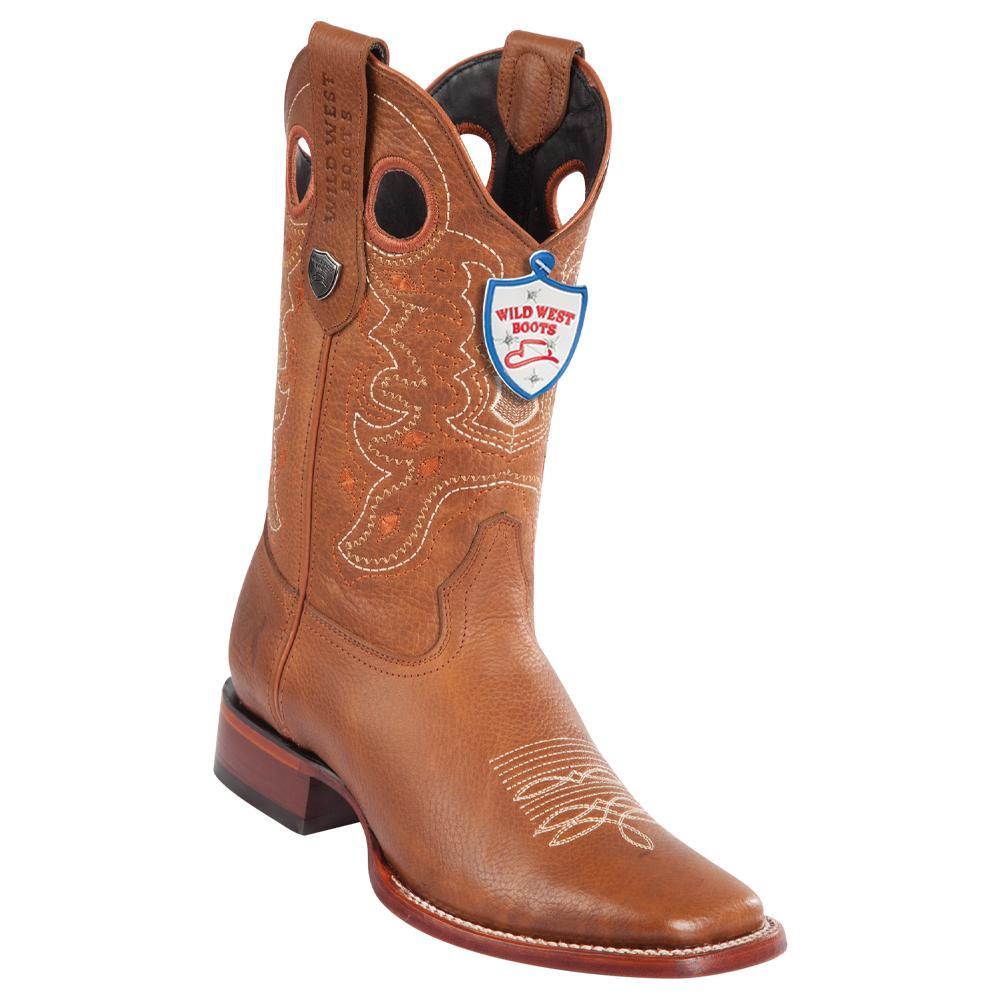 Genuine Leather Wide Square Toe Boot in Honey