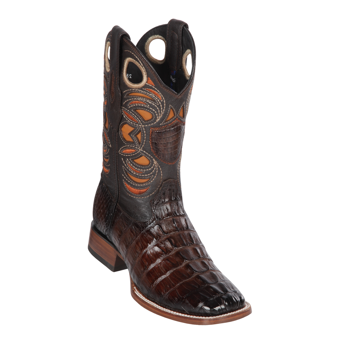 Genuine Caiman Tail Wide Square Toe Boot in Faded Brown