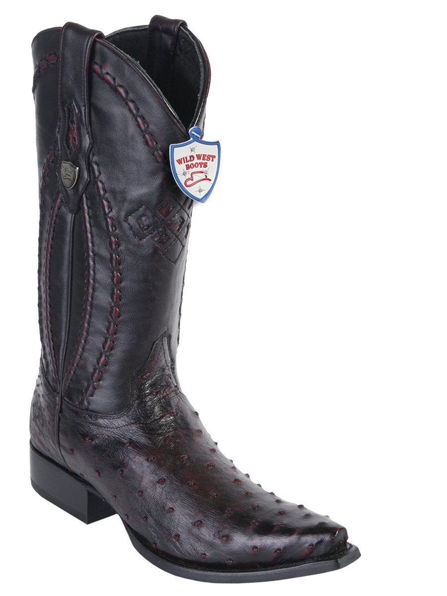 Genuine Ostrich Snip Toe Boot in Black Cherry