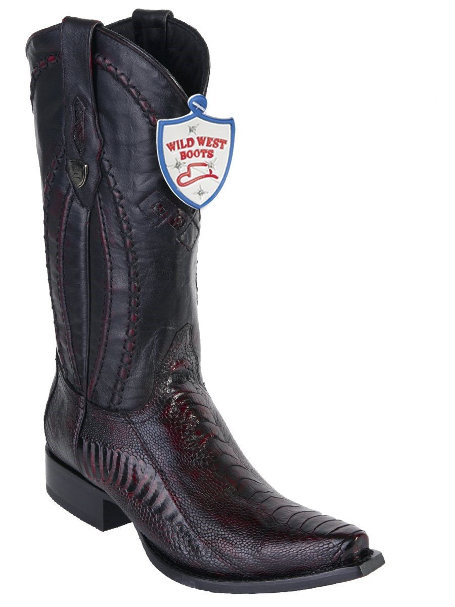 Genuine Ostrich Leg Snip Toe Boot in Black Cherry