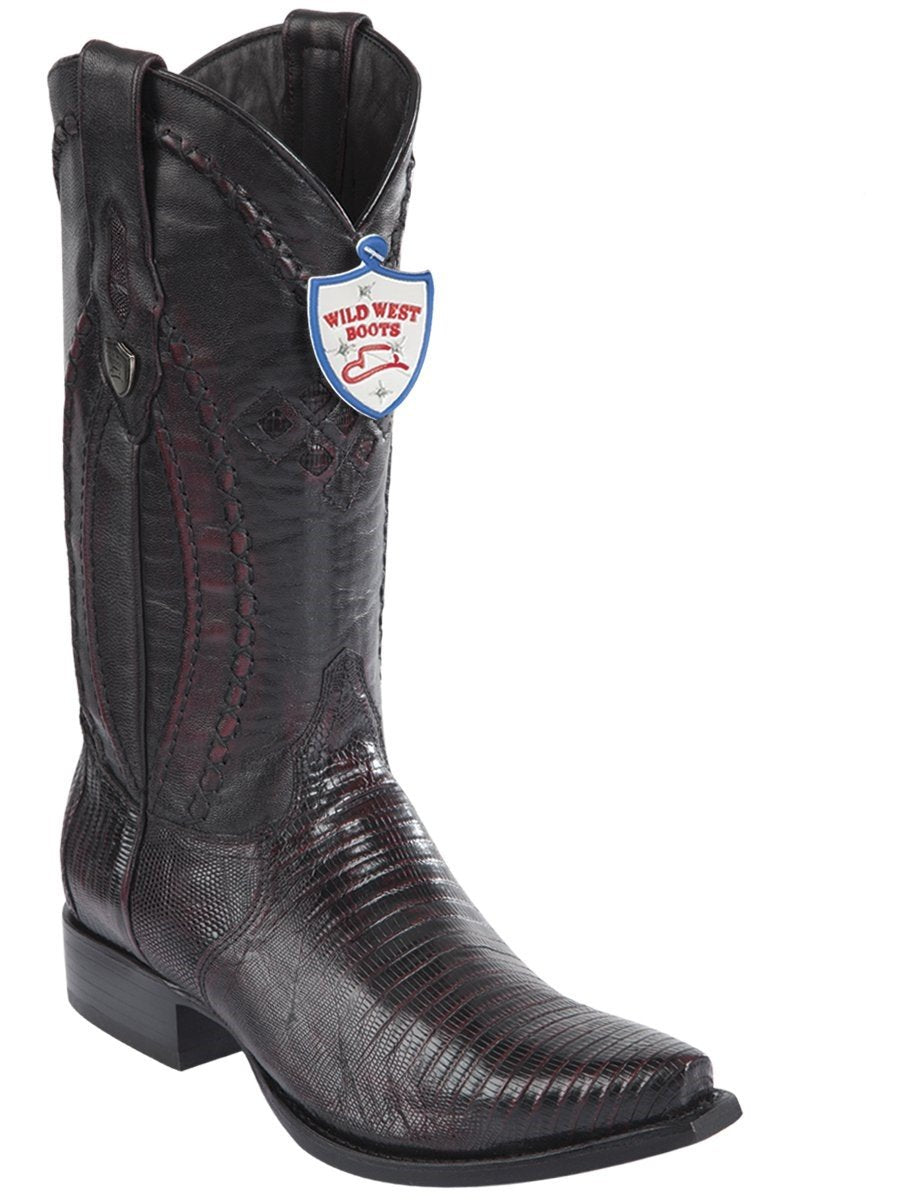 Genuine Teju Lizard Snip Toe Boot in Black Cherry