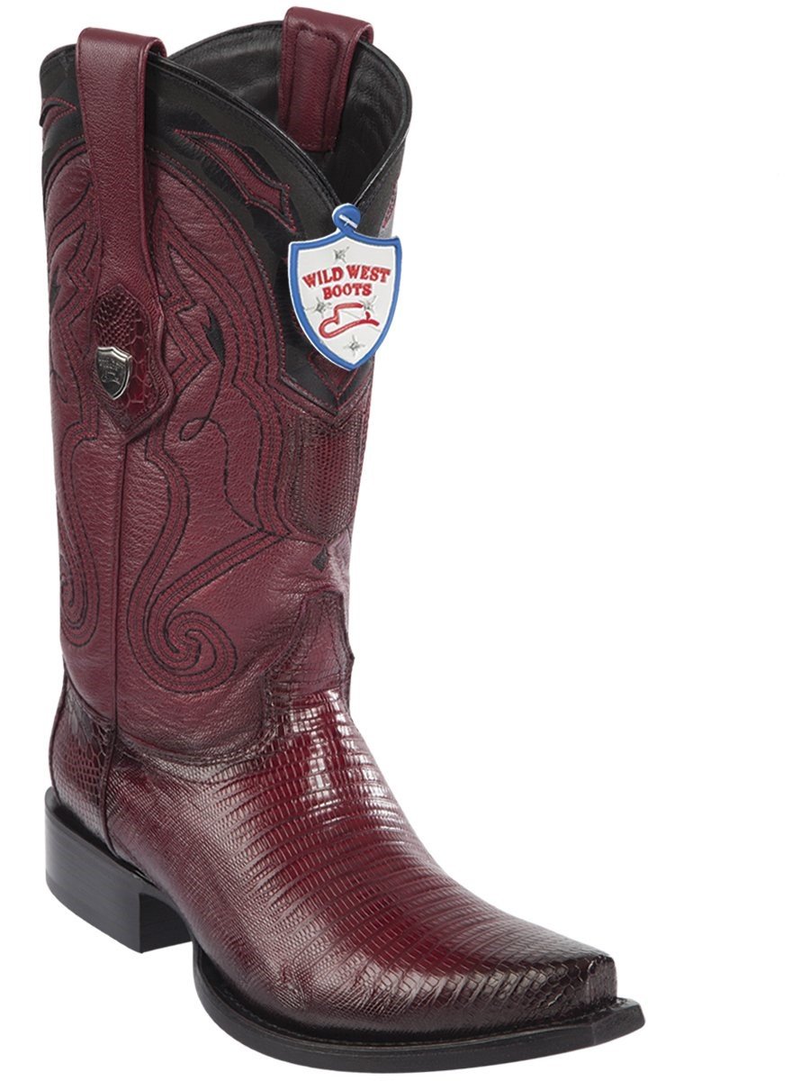 Genuine Teju Lizard Snip Toe Boot in Faded Burgandy
