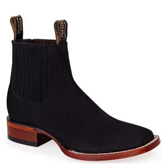 Nobuck Wide Square Toe Ankle Boot in Black