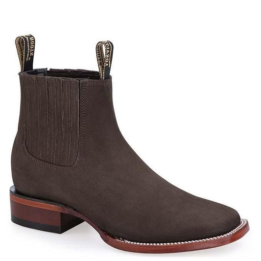 Nobuck Wide Square Toe Ankle Boot in Tobacco