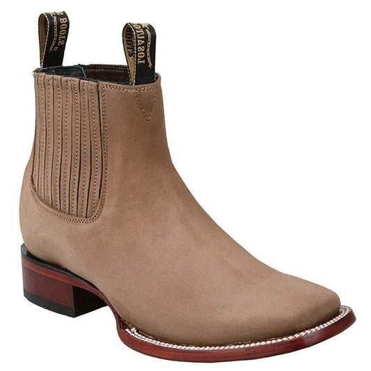 Nobuck Wide Square Toe Ankle Boot in Taupe