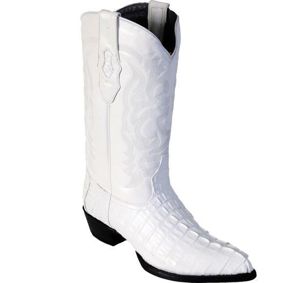 Los Altos Genuine Caiman Hornback J Toe Boot in White