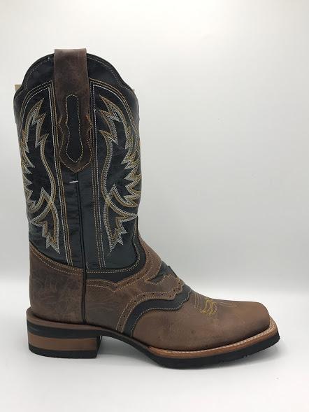 Arango Bull Alazan Square Toe Boot with Rubber Sole in Brown/Black