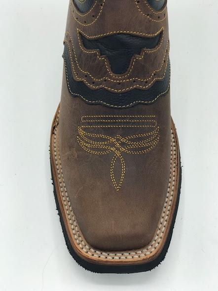 Arango Bull Alazan Square Toe Boot with Rubber Sole in Brown/Black