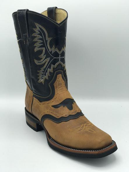 Arango Bull Alazan Square Toe Boot with Rubber Sole in Tan/Black