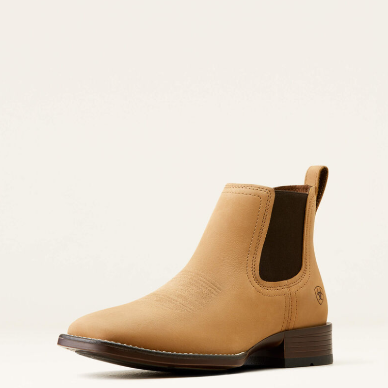 Ariat Booker Chelsea Wide Square Toe Almond Brown Western Boot