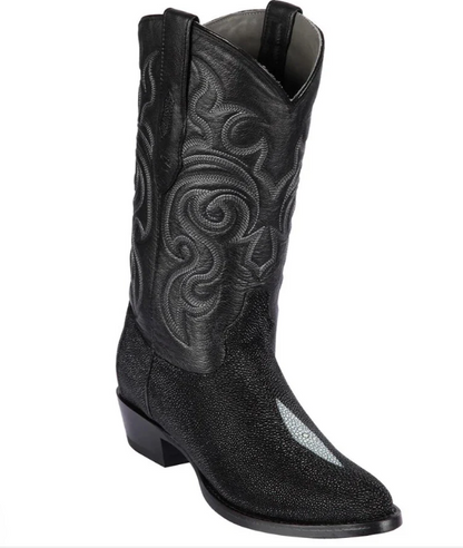 Los Altos Genuine Stingray Single Rowstone Semi Oval Boot in Black