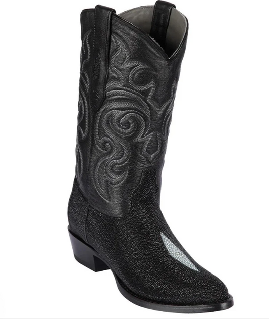 Los Altos Genuine Stingray Single Rowstone Semi Oval Boot in Black