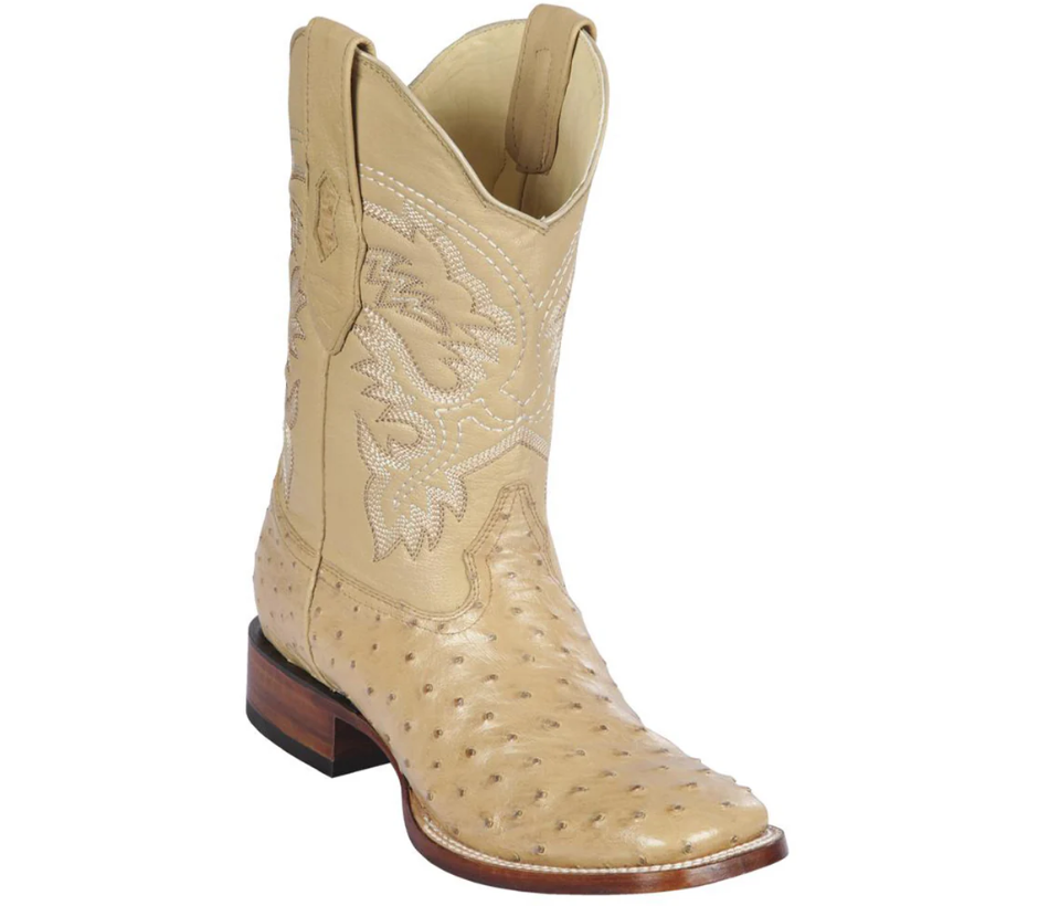 Los Altos Genuine Ostrich Wide Square Toe Boot in Oryx