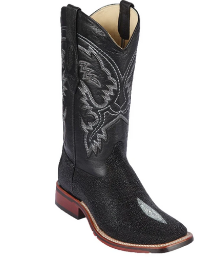 Los Altos Genuine Single Rowstone Stingray Wide Square Toe Boot with a Double Sole in Black