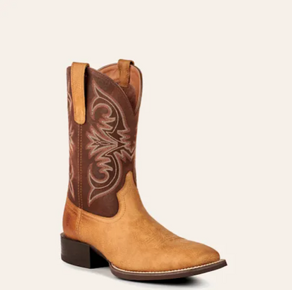 Ariat Men's Sport Partner Matte Tan Buck and Chocolate Wide Square Toe