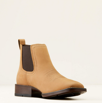 Ariat Booker Chelsea Wide Square Toe Almond Brown Western Boot