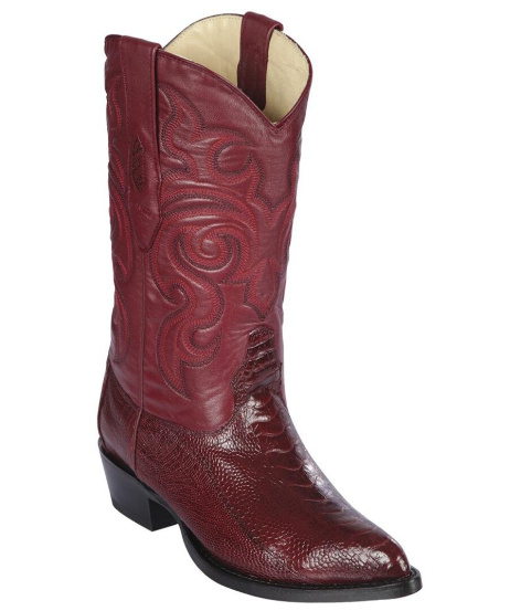 Los Altos Genuine Ostrich Leg J Toe Boot in Burgandy