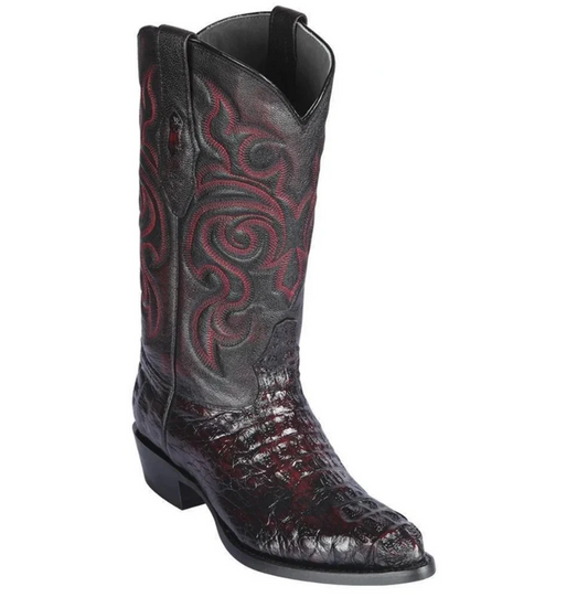 Los Altos Black Cherry J Toe Caiman Hornback Cowboy Boot