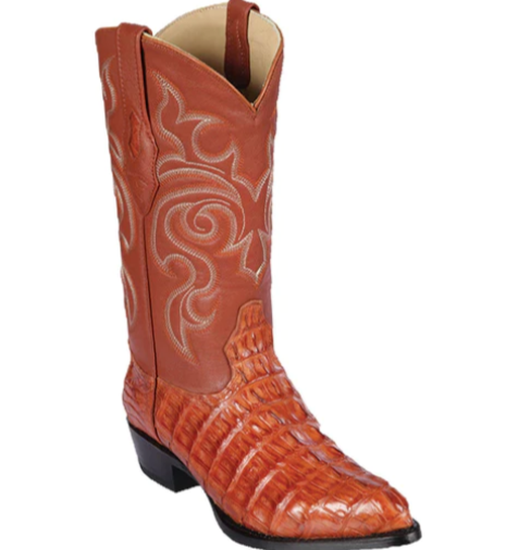 Los Altos Genuine Caiman Tail J Toe Boot in Cognac