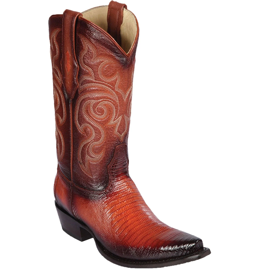 Los Altos Genuine Teju Lizard Snip Toe Boot in Burnished Cognac