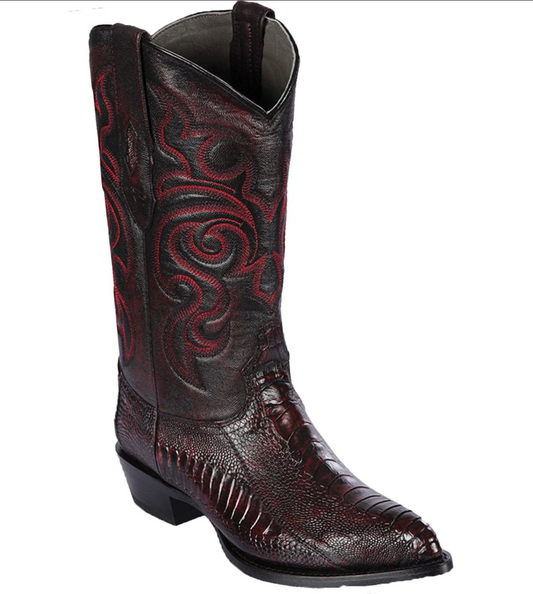 Los Altos Genuine Ostrich Leg J Toe Boot in Black Cherry