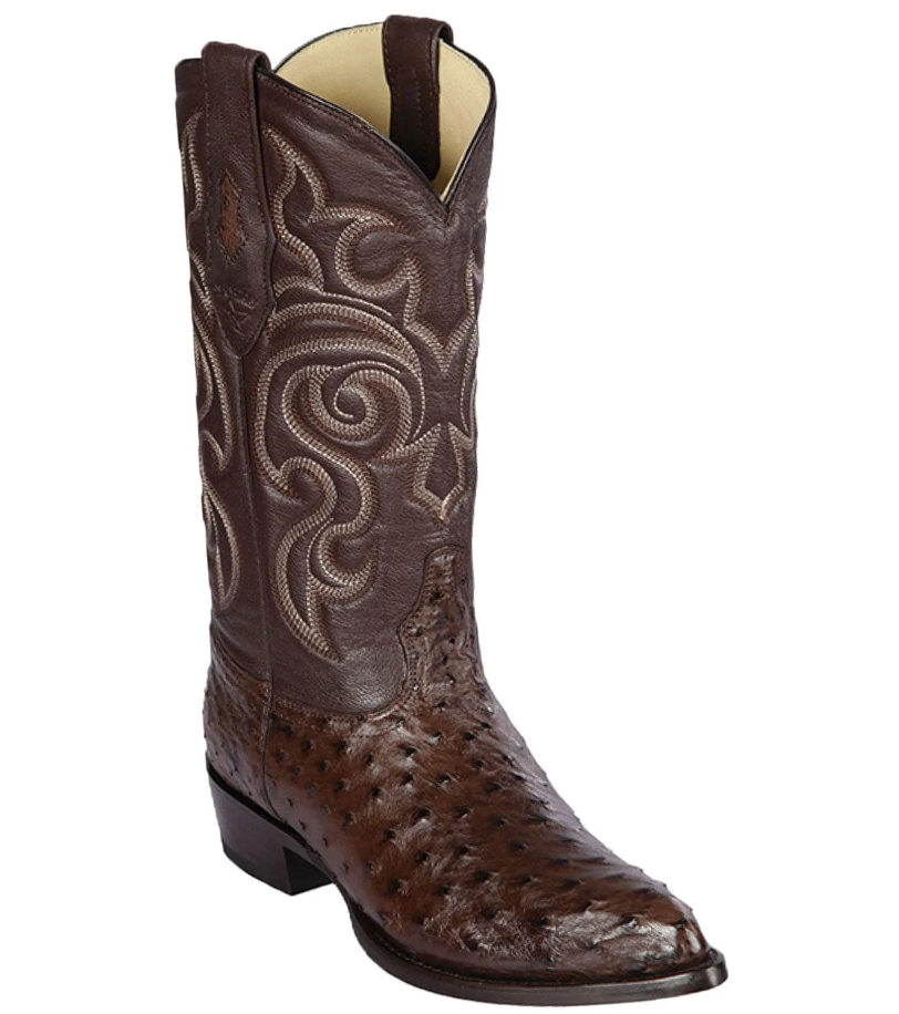 Los Altos Genuine Ostrich J Toe Boot in Brown