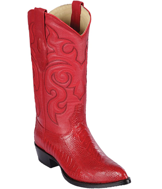 Los Altos Genuine Ostrich Leg J Toe Boot in Red