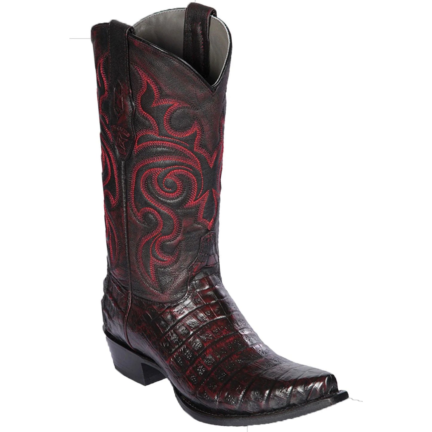 Los Altos Genuine Caiman Belly Snip Toe Boot in Black Cherry