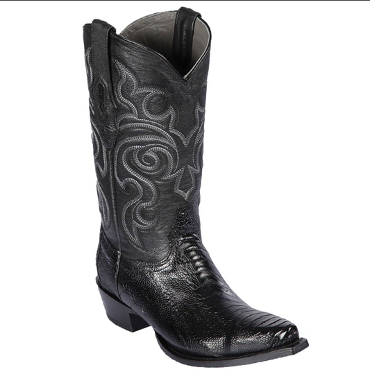 Los Altos Genuine Ostrich Leg Snip Toe Boot in Black