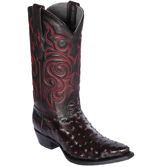 Los Altos Genuine Ostrich Snip Toe Boot in Black Cherry