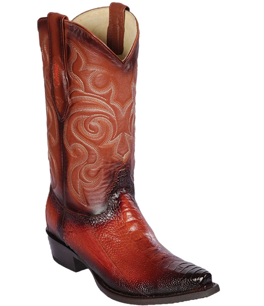 Los Altos Genuine Ostrich Leg Snip Toe Boot in Burnished Cognac