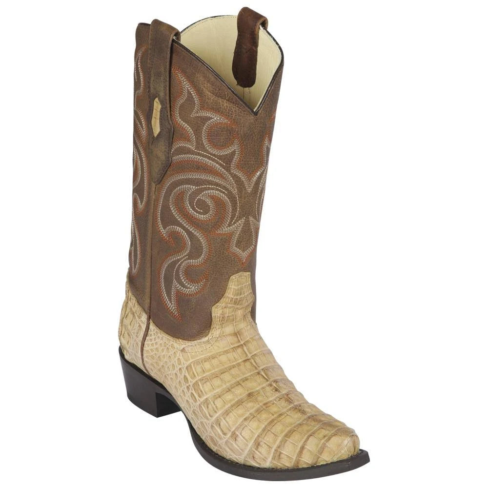 Los Altos Genuine Caiman Belly Snip Toe Boot in Honey