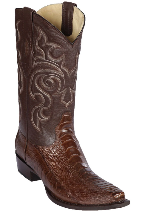 Los Altos Genuine Ostrich Leg Snip Toe Boot in Brown