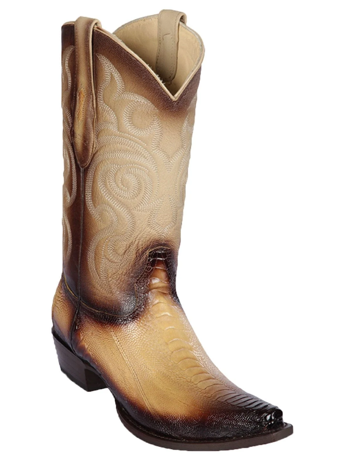 Los Altos Genuine Ostrich Leg Snip Toe Boot in Burnished Oryx