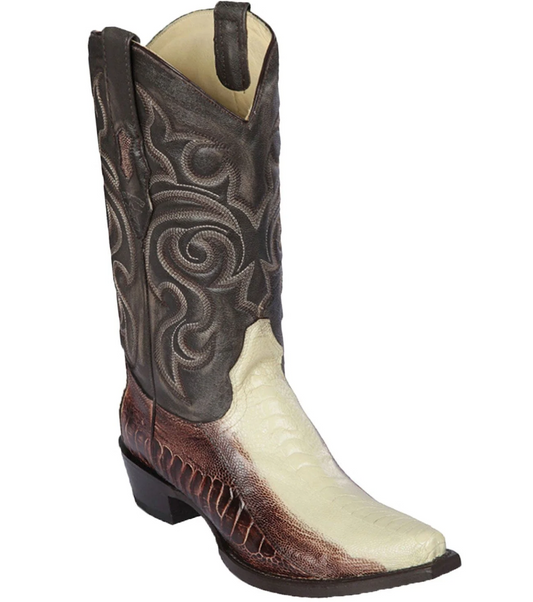 Los Altos Genuine Ostrich Leg Snip Toe Boot in Natural