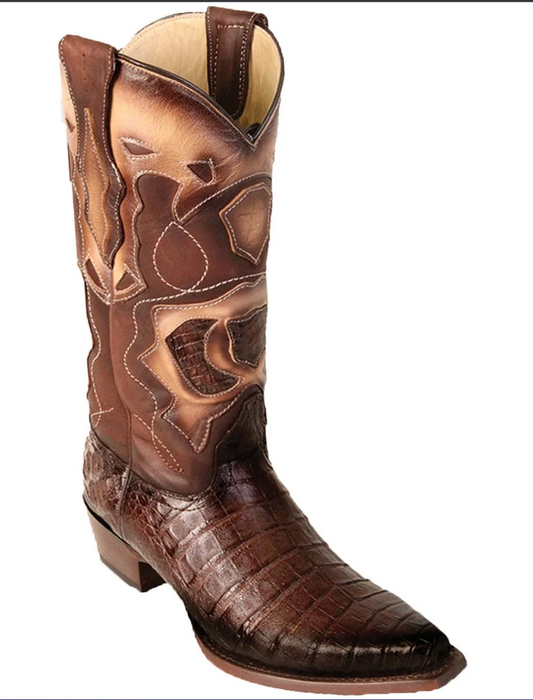 Los Altos Genuine Caiman Belly Snip Toe Boot in Burnished Brown