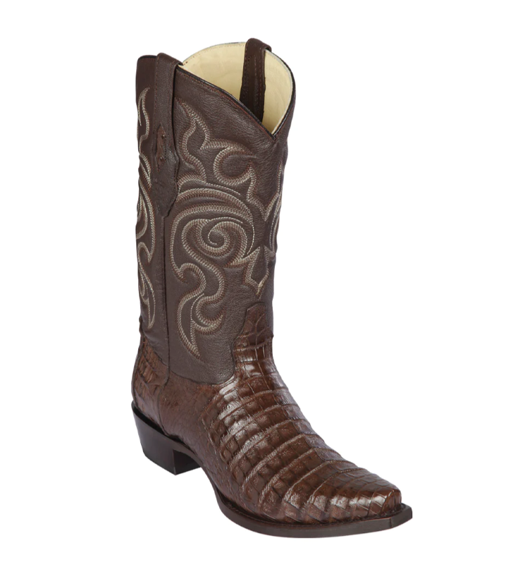 Los Altos Genuine Caiman Belly Snip Toe Boot in Brown