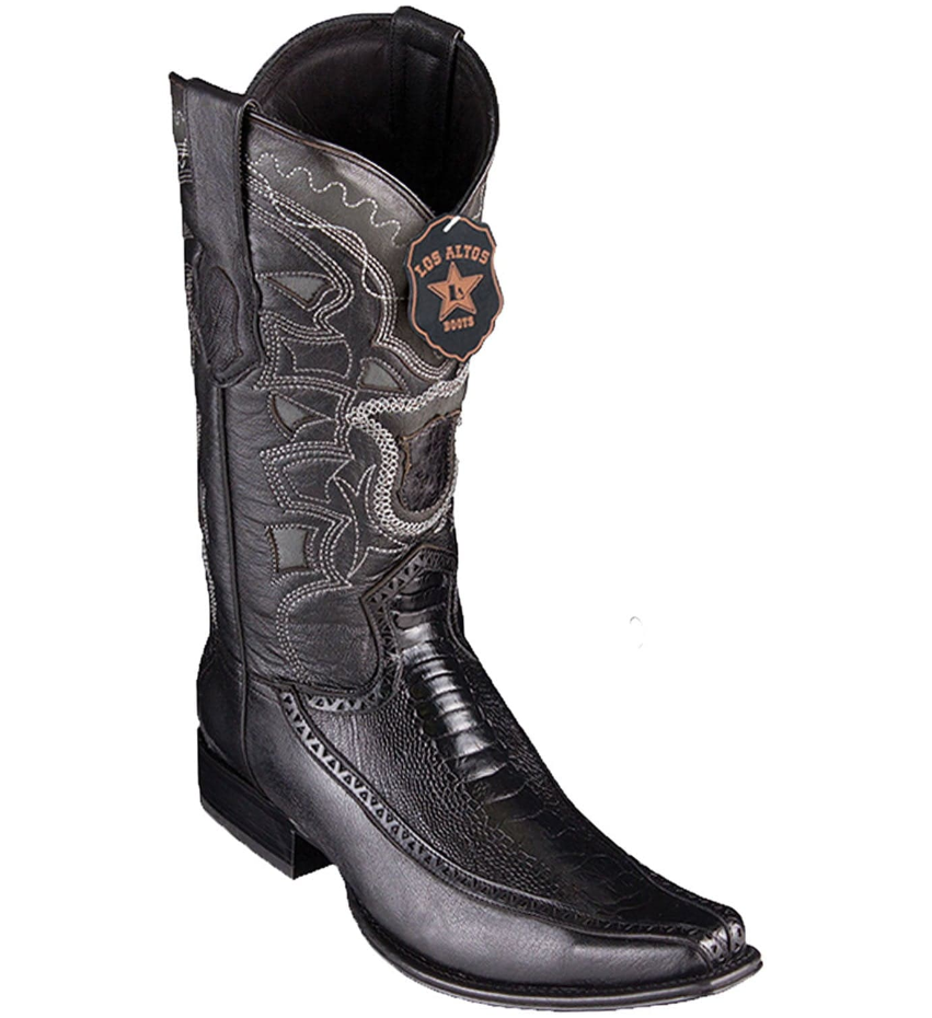 Los Altos Genuine Ostrich Leg Stitched Narrow Square Toe Boot in Black