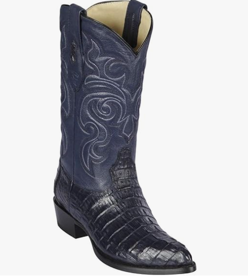 Los Altos Genuine Caiman Tail J Toe Boot in Navy Blue