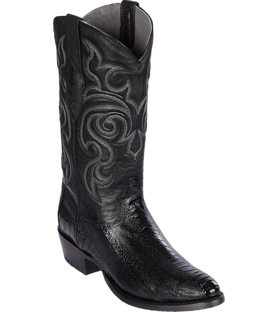 Los Altos Genuine Ostrich Leg Semi Oval Boot in Black