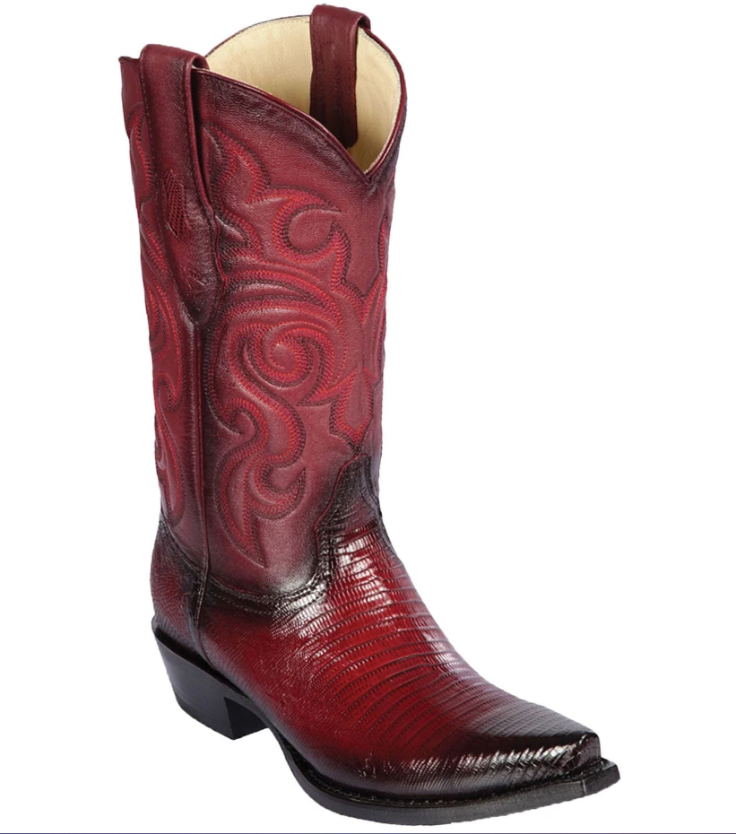 Los Altos Genuine Teju Lizard Snip Toe Boot in Burnished Burgandy